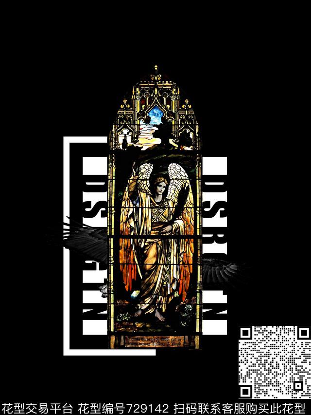 教堂天使翅膀数码印花华亿平台下载（图片编号: 729142） - 瓦栏（Walan）