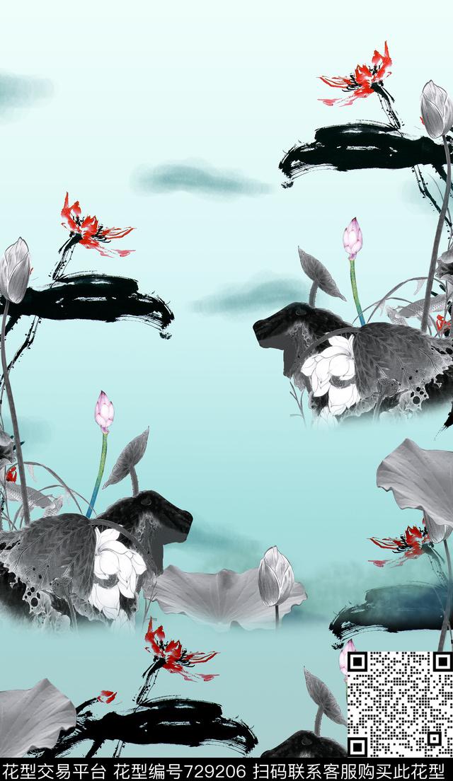 女装定位花中国风数码印花华亿平台下载（图片编号: 729206） - 瓦栏（Walan）