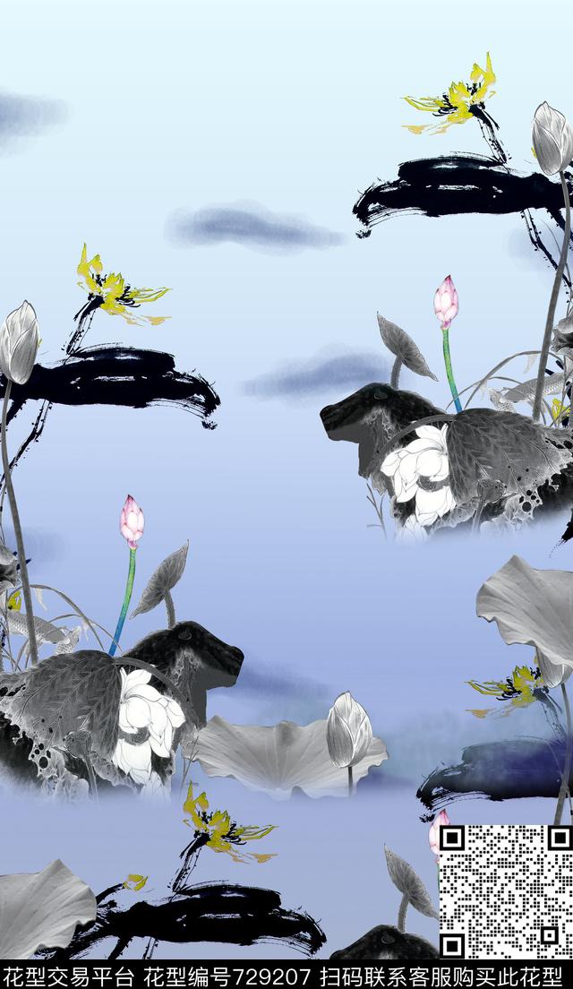 女装定位花中国风数码印花华亿平台下载（图片编号: 729207） - 瓦栏（Walan）