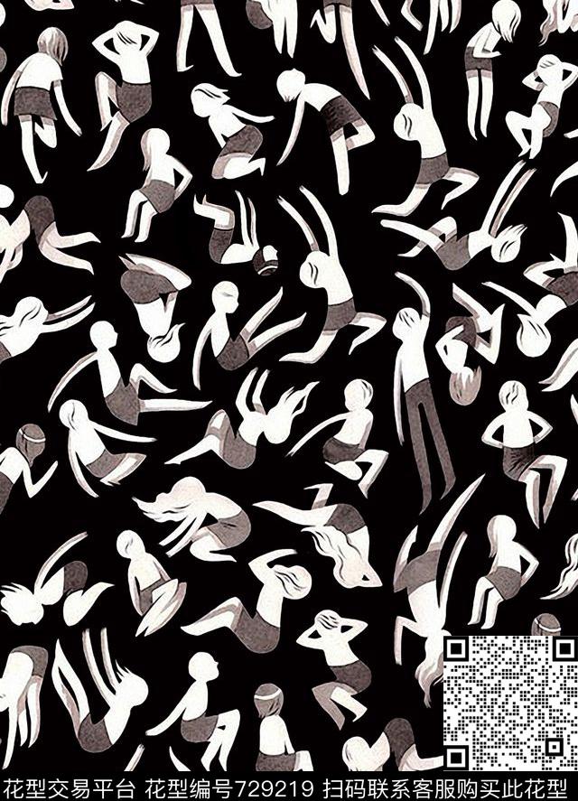 趣味人物动态数码印花华亿平台下载（图片编号: 729219） - 瓦栏（Walan）