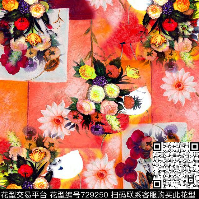 其它方巾油画花卉数码印花华亿平台下载（图片编号: 729250） - 瓦栏（Walan）