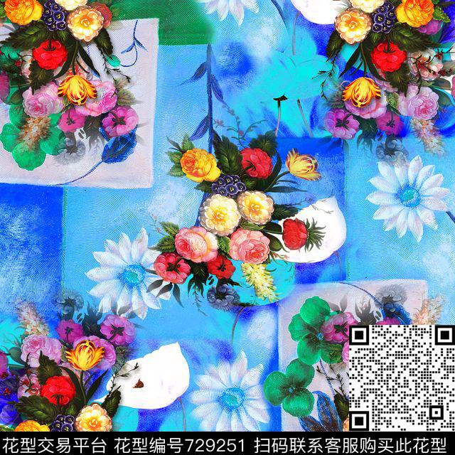其它方巾油画花卉数码印花华亿平台下载（图片编号: 729251） - 瓦栏（Walan）