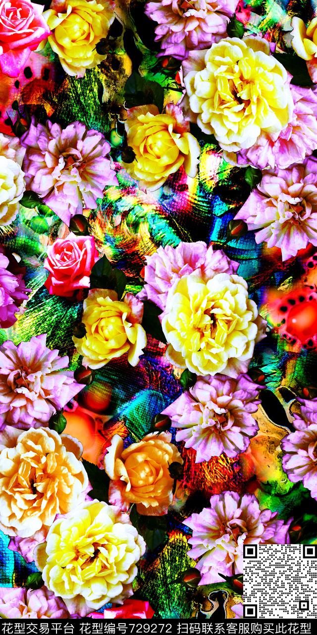 花卉牡丹抽象底纹数码印花华亿平台下载（图片编号: 729272） - 瓦栏（Walan）