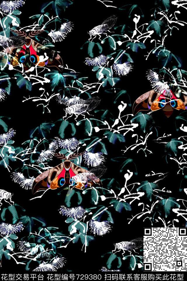 花卉抽象昆虫动物数码印花华亿平台下载（图片编号: 729380） - 瓦栏（Walan）