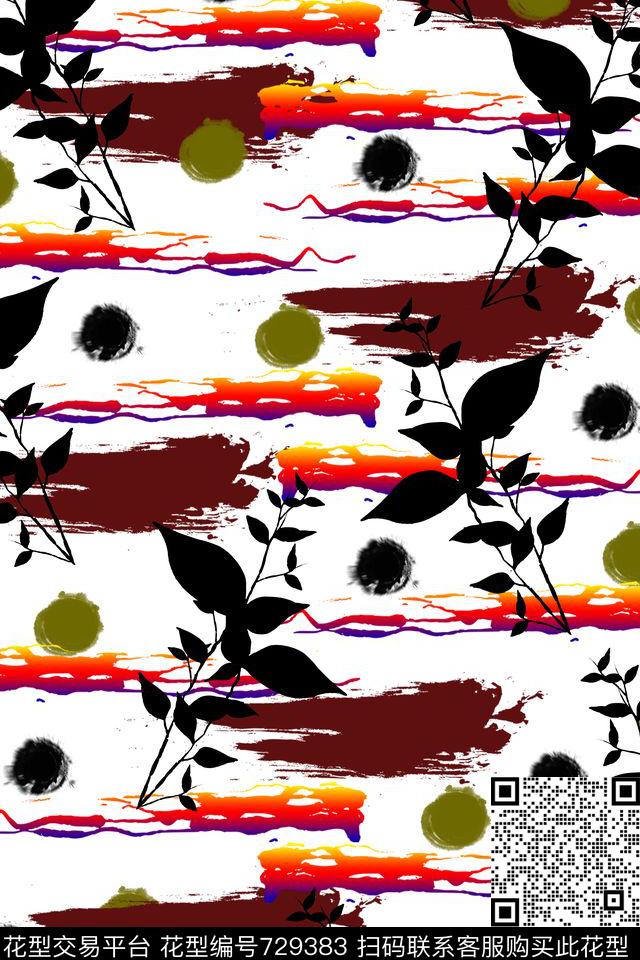 热带叶子手绘数码印花华亿平台下载（图片编号: 729383） - 瓦栏（Walan）