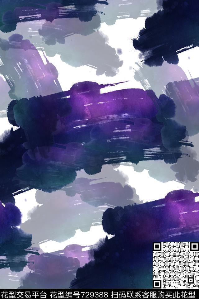 手绘笔触水墨画数码印花华亿平台下载（图片编号: 729388） - 瓦栏（Walan）