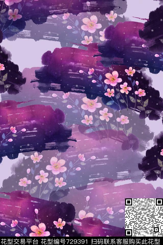 小碎花桃花中国风数码印花华亿平台下载（图片编号: 729391） - 瓦栏（Walan）