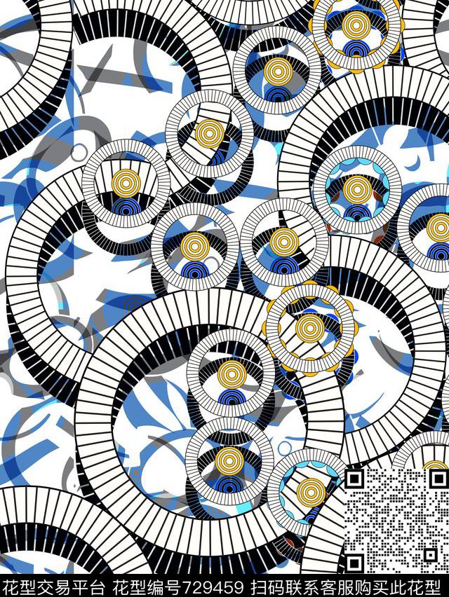 线条抽象复古数码印花华亿平台下载（图片编号: 729459） - 瓦栏（Walan）