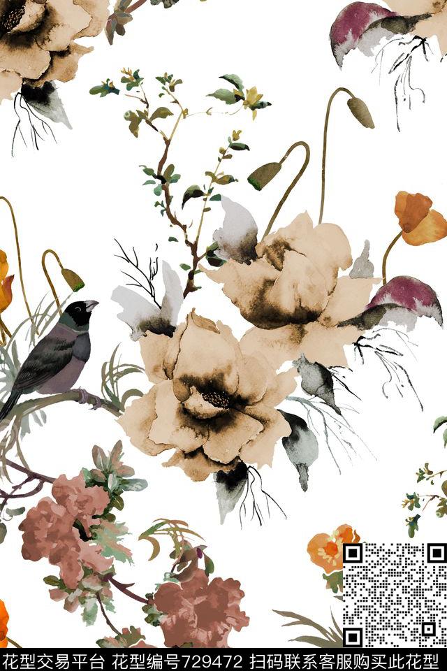 花朵花卉花鸟数码印花华亿平台下载（图片编号: 729472） - 瓦栏（Walan）