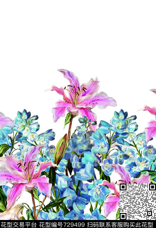 乱花花卉花瓣数码印花华亿平台下载（图片编号: 729499） - 瓦栏（Walan）