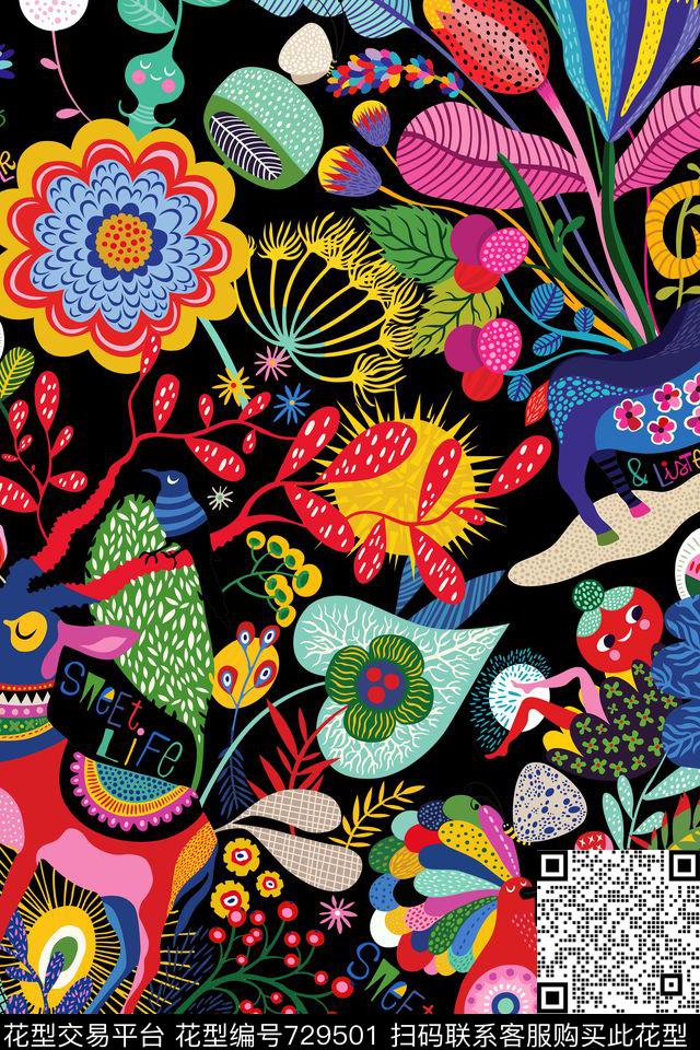 时尚趣味卡通数码印花华亿平台下载（图片编号: 729501） - 瓦栏（Walan）