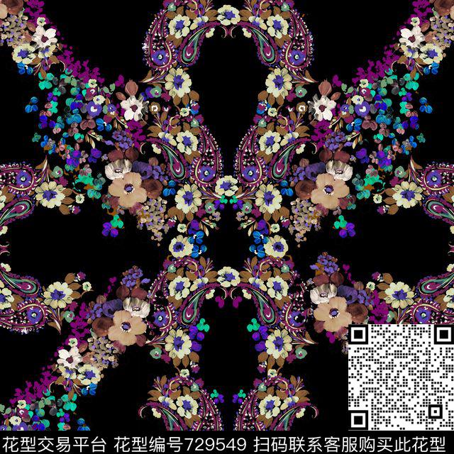 丝巾波西米亚云纹数码印花华亿平台下载（图片编号: 729549） - 瓦栏（Walan）