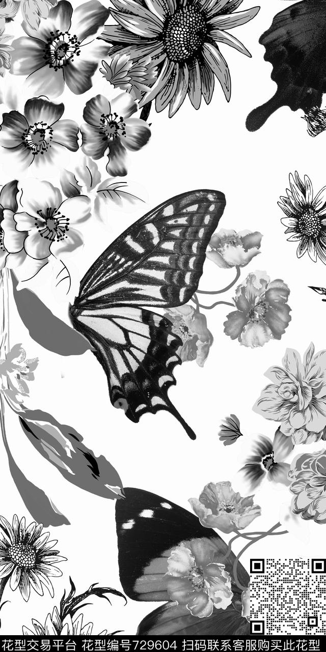 数码花卉类蝴蝶花卉数码印花华亿平台下载（图片编号: 729604） - 瓦栏（Walan）