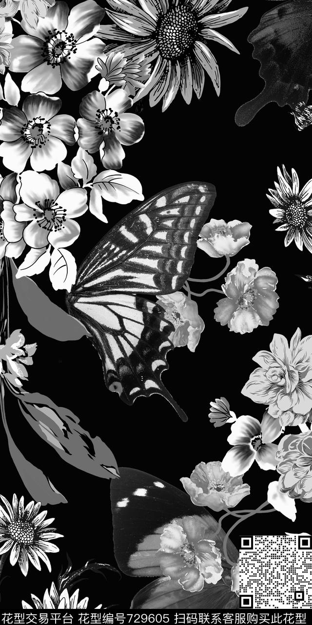 数码花卉类蝴蝶花卉数码印花华亿平台下载（图片编号: 729605） - 瓦栏（Walan）