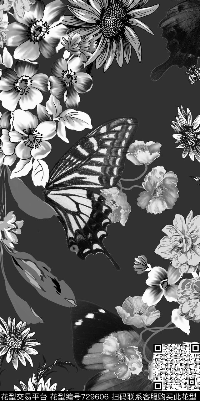 数码花卉类蝴蝶花卉数码印花华亿平台下载（图片编号: 729606） - 瓦栏（Walan）