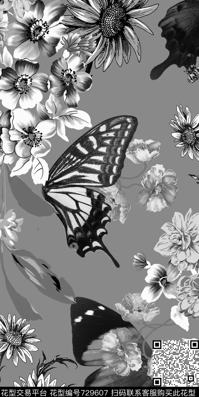 数码花卉类蝴蝶花卉数码印花华亿平台下载（图片编号: 729607） - 瓦栏（Walan）