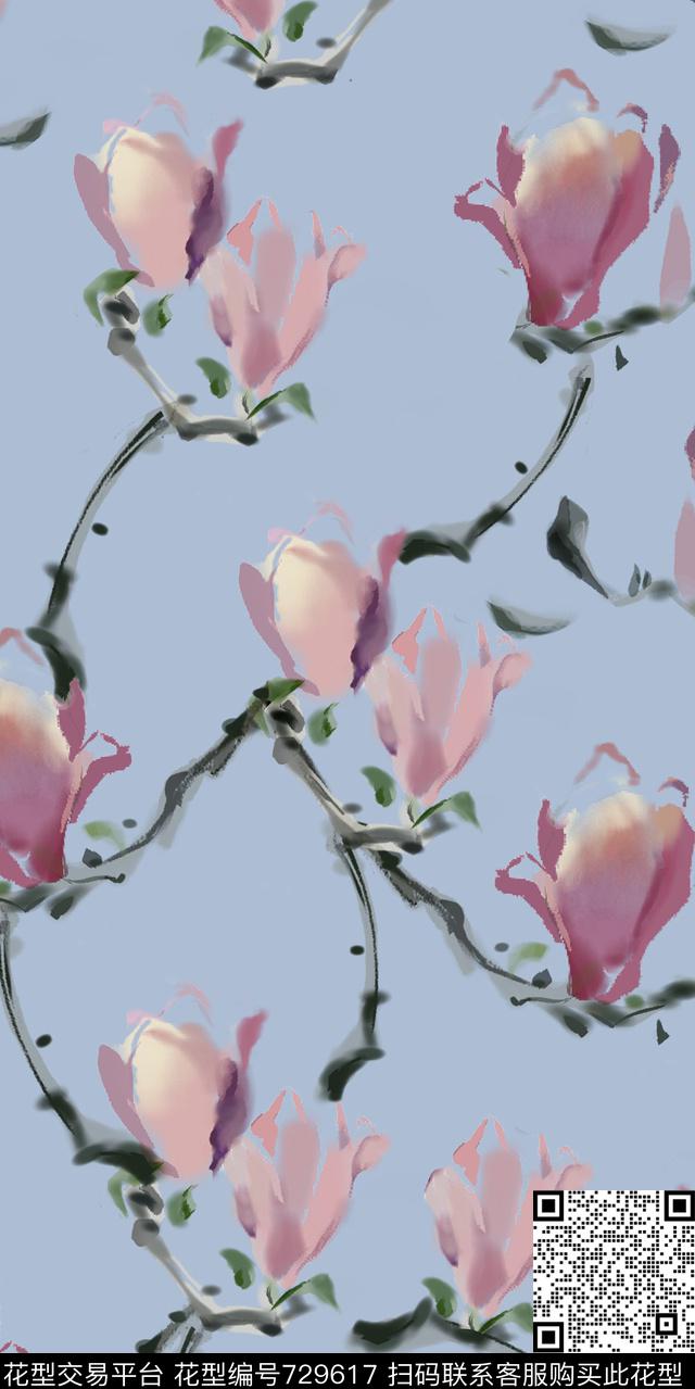 数码花卉类大花花卉数码印花华亿平台下载（图片编号: 729617） - 瓦栏（Walan）