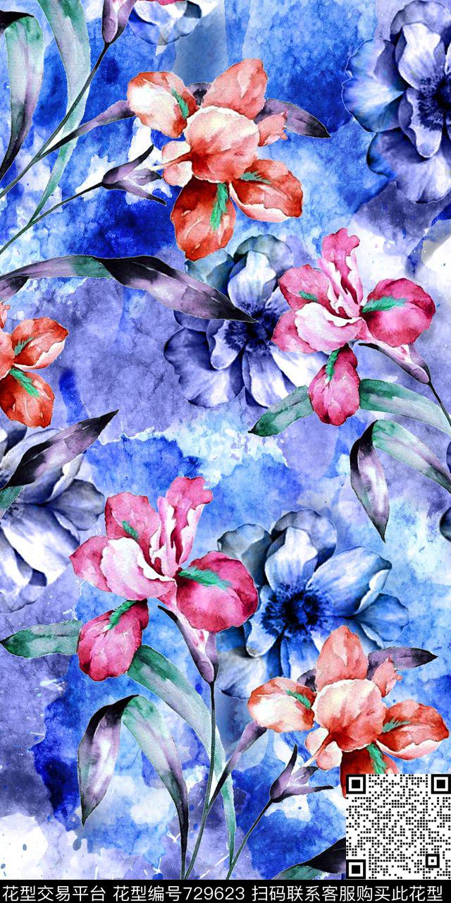 大花花朵花卉数码印花华亿平台下载（图片编号: 729623） - 瓦栏（Walan）