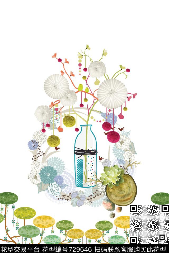 花朵花卉青花瓷数码印花华亿平台下载（图片编号: 729646） - 瓦栏（Walan）