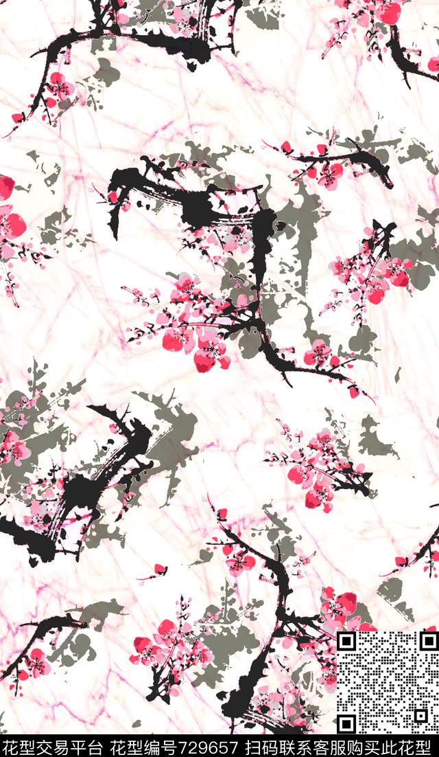 梅花水墨羽绒服数码印花华亿平台下载（图片编号: 729657） - 瓦栏（Walan）