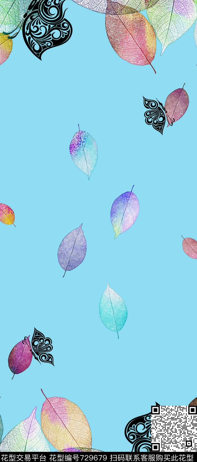 蝴蝶叶子网状数码印花华亿平台下载（图片编号: 729679） - 瓦栏（Walan）