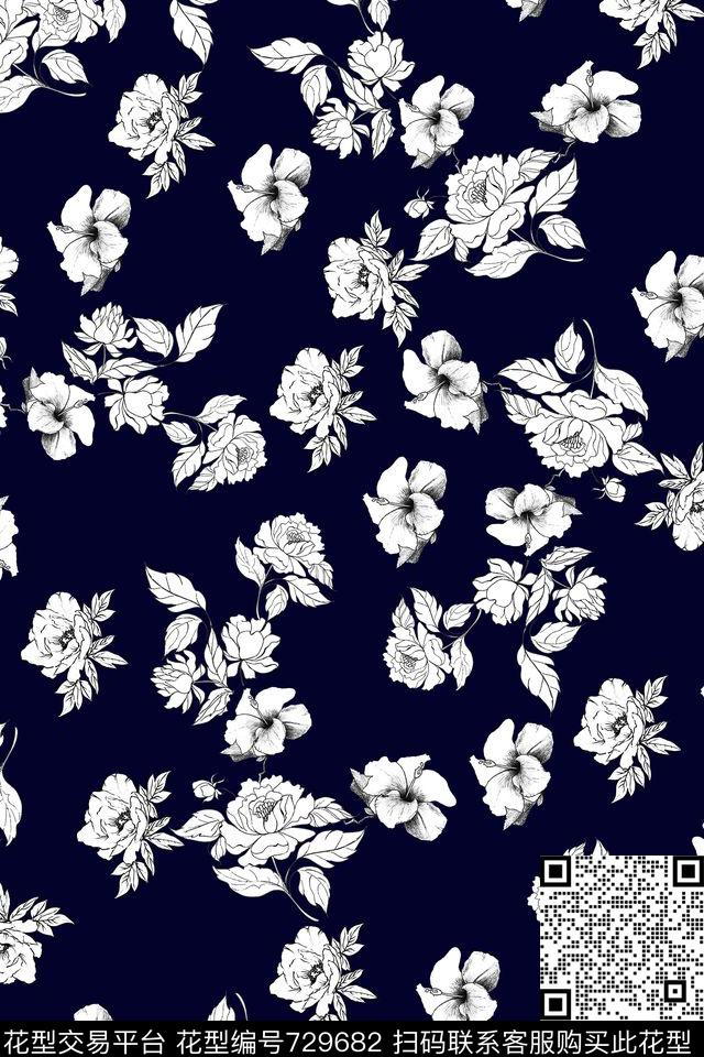 中国风叶子植物数码印花华亿平台下载（图片编号: 729682） - 瓦栏（Walan）