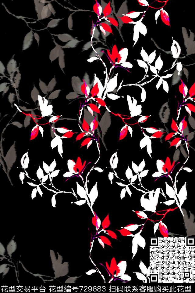 花卉植物叶子数码印花华亿平台下载（图片编号: 729683） - 瓦栏（Walan）