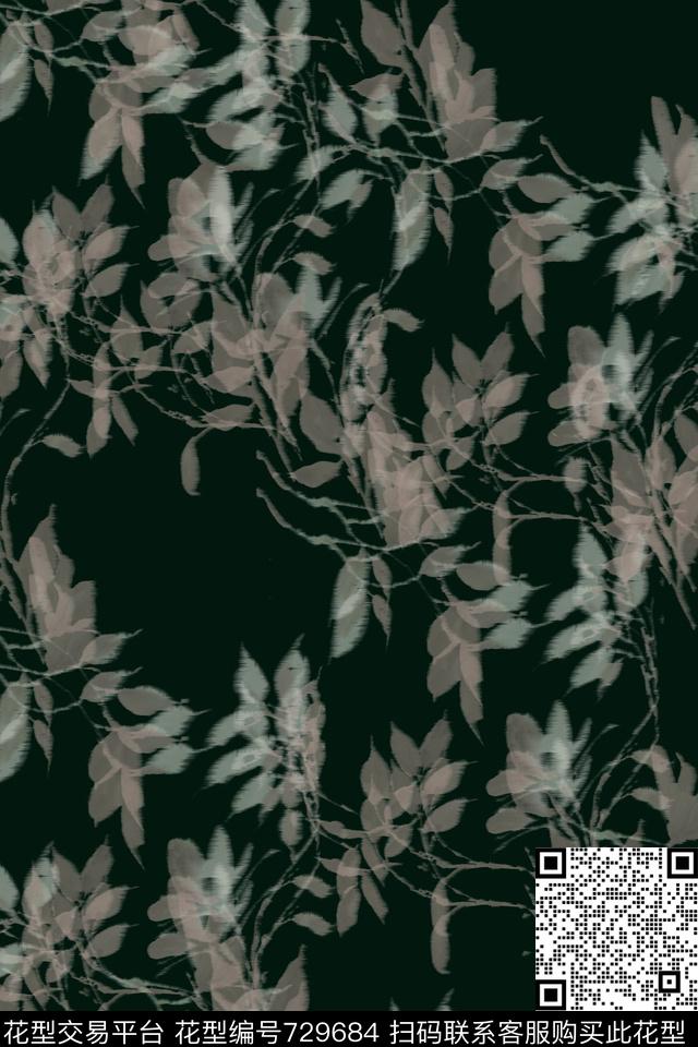 植物叶子花朵数码印花华亿平台下载（图片编号: 729684） - 瓦栏（Walan）