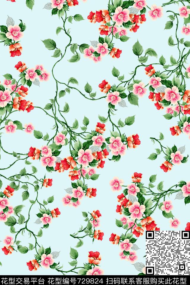 流行时尚花卉小花数码印花华亿平台下载（图片编号: 729824） - 瓦栏（Walan）