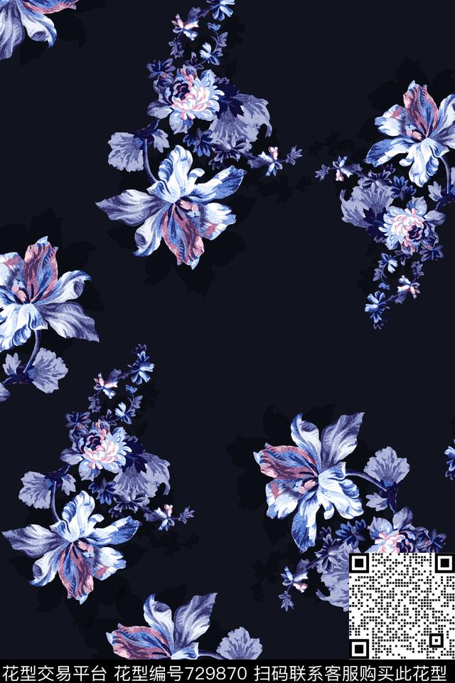 百合大花兰花数码印花华亿平台下载（图片编号: 729870） - 瓦栏（Walan）