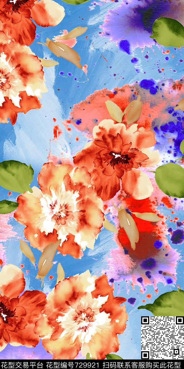 数码花卉类大花花卉数码印花华亿平台下载（图片编号: 729921） - 瓦栏（Walan）