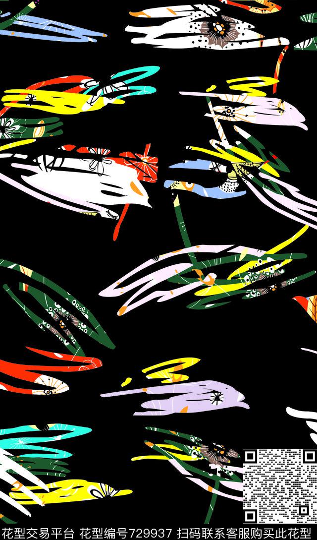 趣味笔触线条数码印花华亿平台下载（图片编号: 729937） - 瓦栏（Walan）