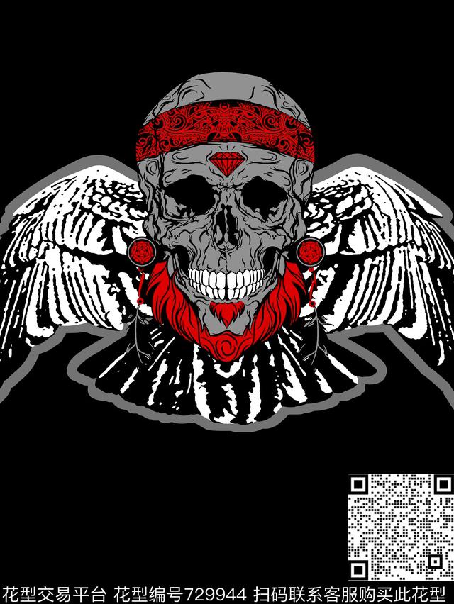 骷髅对翅膀男装T恤华亿平台传统印花华亿平台下载（图片编号: 729944） - 瓦栏（Walan）