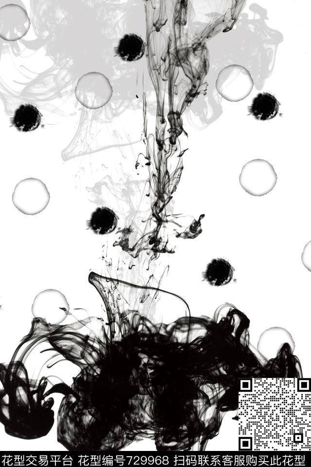 水墨画中国风黑白花数码印花华亿平台下载（图片编号: 729968） - 瓦栏（Walan）