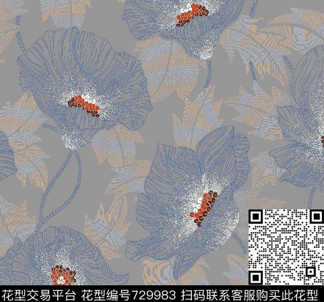 格子抽象花卉数码印花华亿平台下载（图片编号: 729983） - 瓦栏（Walan）