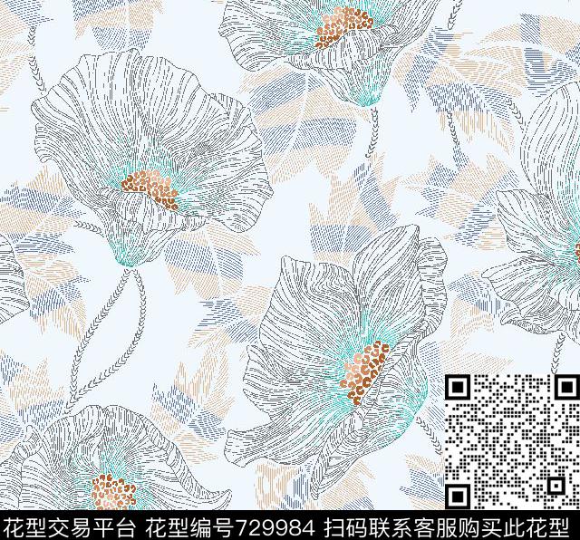 格子抽象花卉数码印花华亿平台下载（图片编号: 729984） - 瓦栏（Walan）