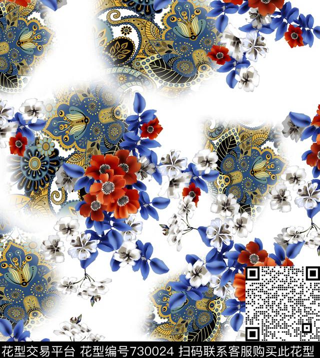 数码华亿平台花卉大牌风数码印花华亿平台下载（图片编号: 730024） - 瓦栏（Walan）