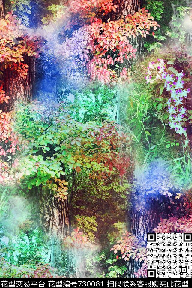 抽象树林树纹数码印花华亿平台下载（图片编号: 730061） - 瓦栏（Walan）