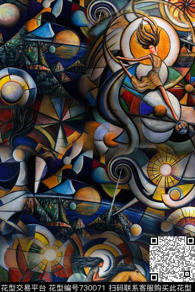 抽象油画肌理数码印花华亿平台下载（图片编号: 730071） - 瓦栏（Walan）