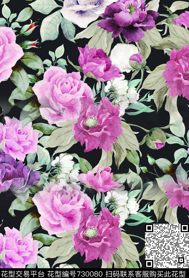 花瓣香云纱兰花数码印花华亿平台下载（图片编号: 730080） - 瓦栏（Walan）