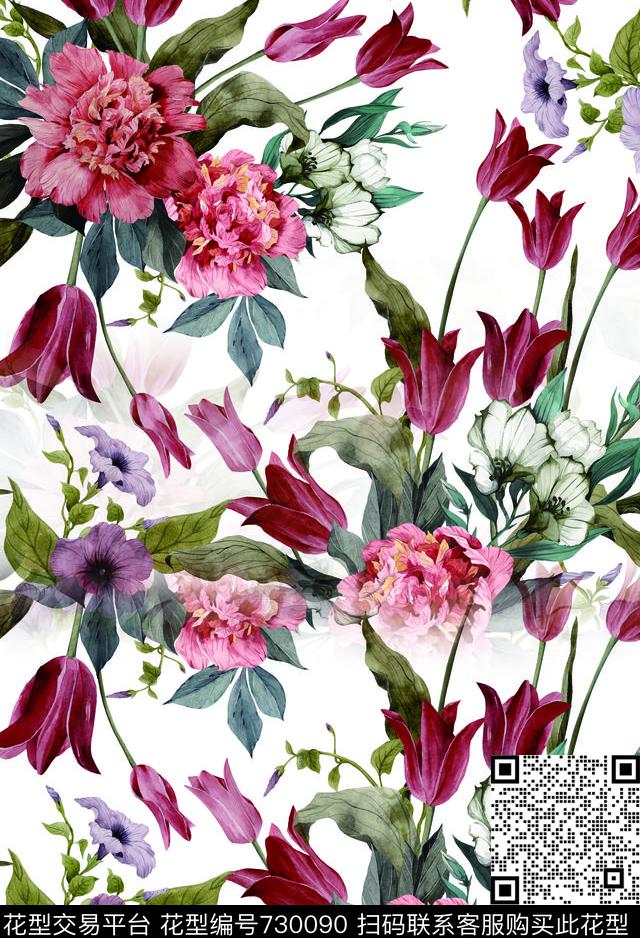 花瓣香云纱兰花数码印花华亿平台下载（图片编号: 730090） - 瓦栏（Walan）