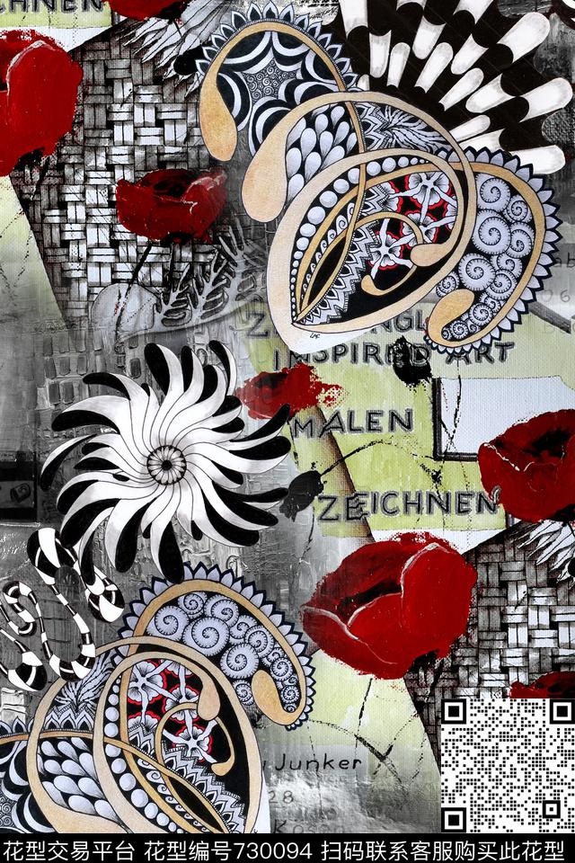 抽象几何油画数码印花华亿平台下载（图片编号: 730094） - 瓦栏（Walan）