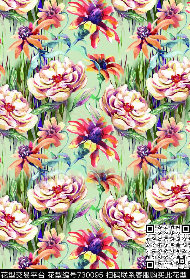 花瓣香云纱兰花数码印花华亿平台下载（图片编号: 730095） - 瓦栏（Walan）