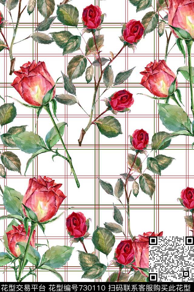 水彩肌理格子数码印花华亿平台下载（图片编号: 730110） - 瓦栏（Walan）