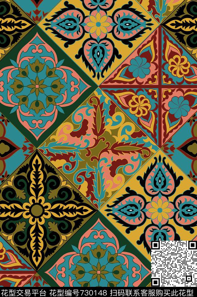 民族风方块花纹伊斯兰传统印花华亿平台下载（图片编号: 730148） - 瓦栏（Walan）