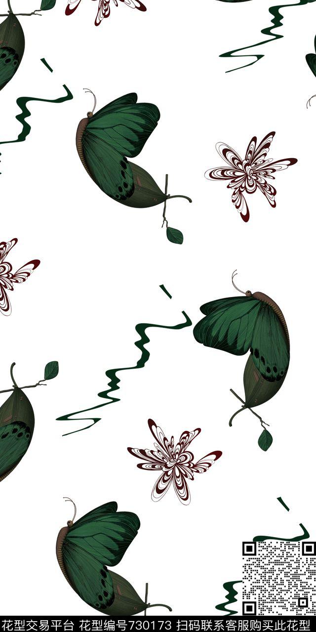 传统印花花卉昆虫蝴蝶数码印花华亿平台下载（图片编号: 730173） - 瓦栏（Walan）