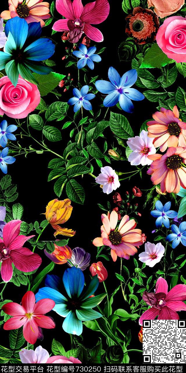 玫瑰花卉兰花数码印花华亿平台下载（图片编号: 730250） - 瓦栏（Walan）