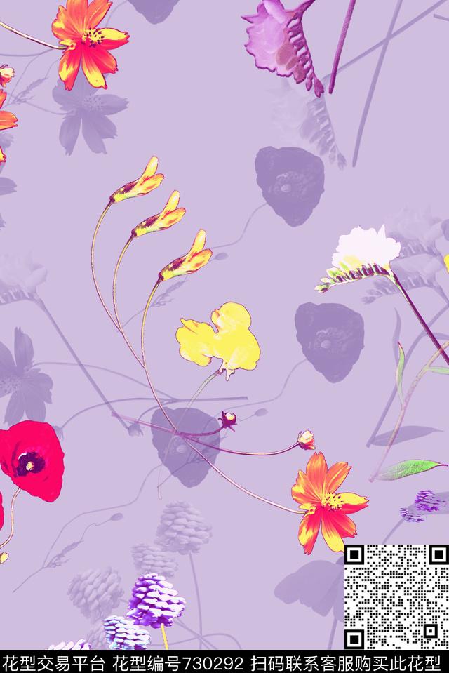 血红花卉透明花数码印花华亿平台下载（图片编号: 730292） - 瓦栏（Walan）