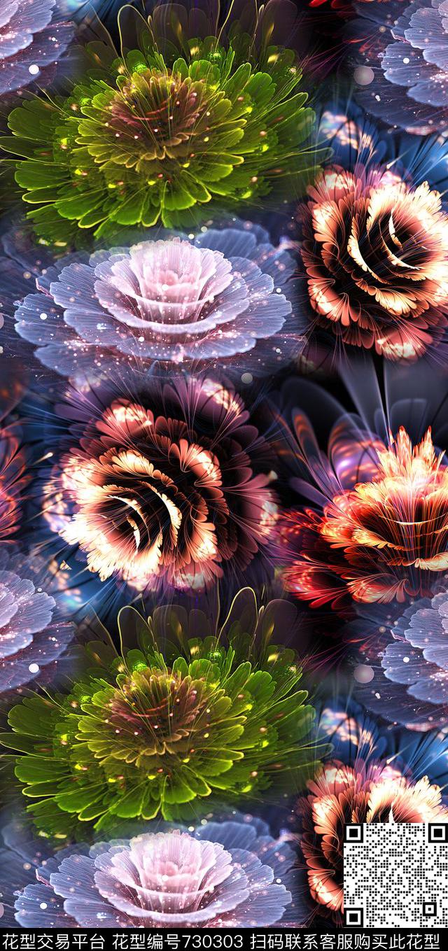 VIP特区手绘时尚花鸟大牌女装连衣裙数码印花华亿平台下载（图片编号: 730303） - 瓦栏（Walan）