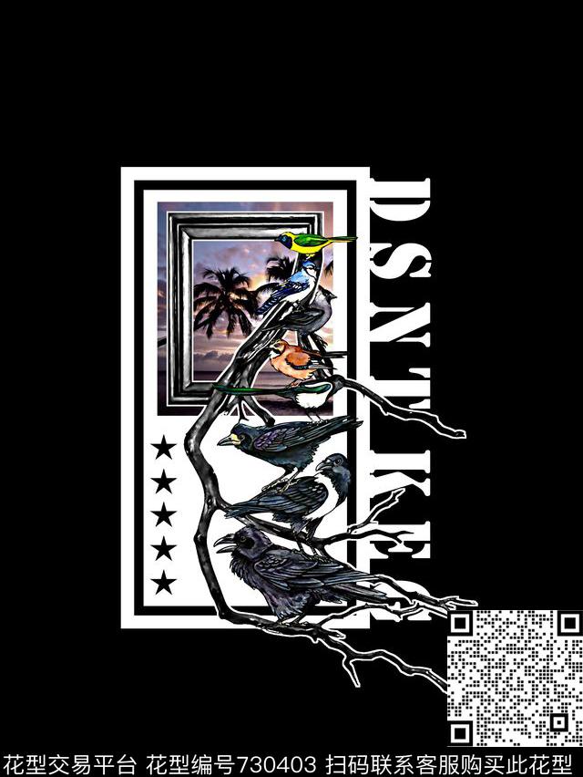 风景鸟男装T恤华亿平台数码印花华亿平台下载（图片编号: 730403） - 瓦栏（Walan）